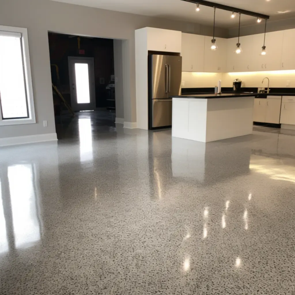 Residential epoxy flooring in Edmond, OK kitchen with custom finish